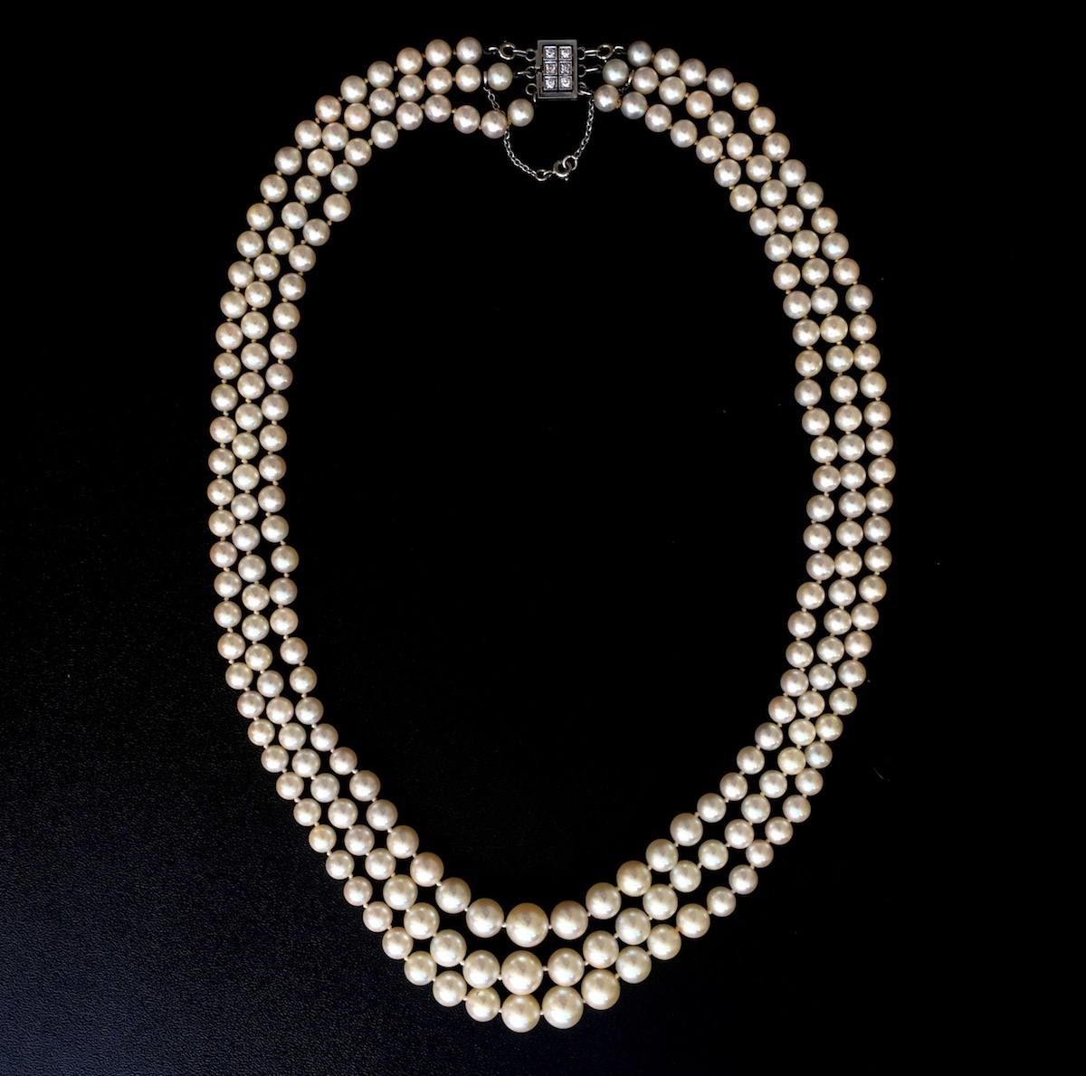 Rows Pearls Diamonds Necklace Heritagem