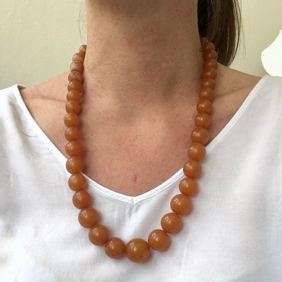 Buy the Vintage 14K Yellow Gold Graduated Cognac Amber Bead Necklace 42.5g  | GoodwillFinds