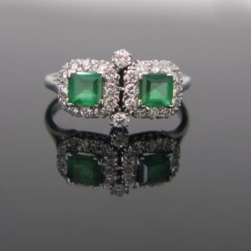 Emeralds Diamonds Cluster Ring