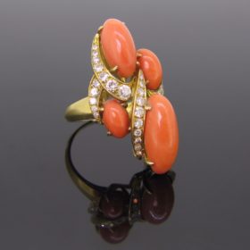 Corals and Diamonds Vintage Ring