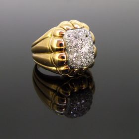 Retro Pave Diamonds Ribbed Bombe Ring