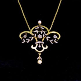 Art Nouveau Pearl Diamonds Necklace
