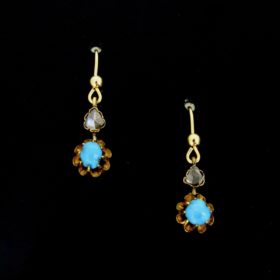 Victorian Turquoises Rose cut Diamonds Earrings