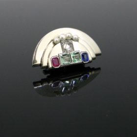 Art Deco Emerald, Ruby, Sapphire Pearl Clip