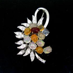Opals and Diamonds Flower Brooch